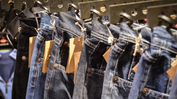 Shopping Shelf Jeans Exhibition Pants Shop Blue