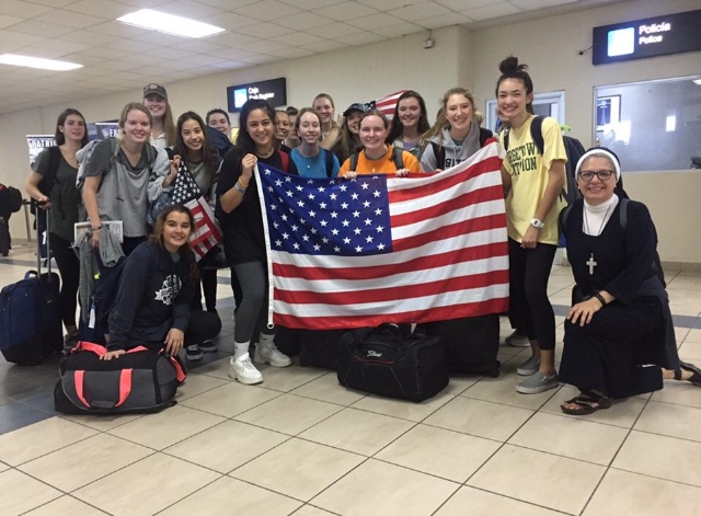 Visitation pilgrims gather for a picture just after arriving in Panama City, Jan 21 2019