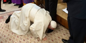 Pope Francis stuns rival South Sudan leaders by kissing their feet in plea for peace