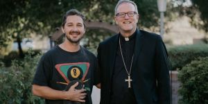 Bishop Barron meets up with Shia LaBeouf at screening of Padre Pio film