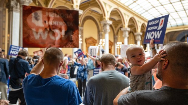 Pro-life protestors at the Indiana State House