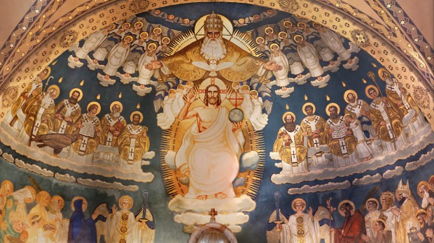 obraz nieba ze świętymi zgromadzonymi wokół Trójcy Świętej