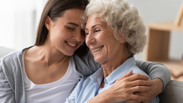 grandma, granddaughter, teen, girl, woman, hug, smile