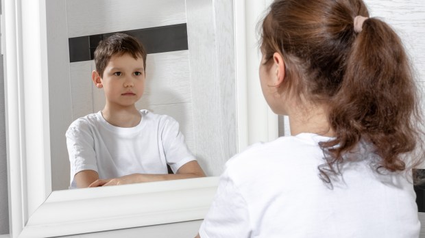 GIRL SEES BOY IN MIRROR