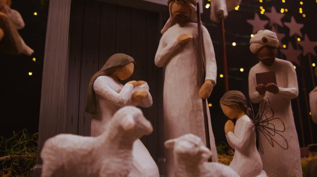 nativity scene with wooden figures