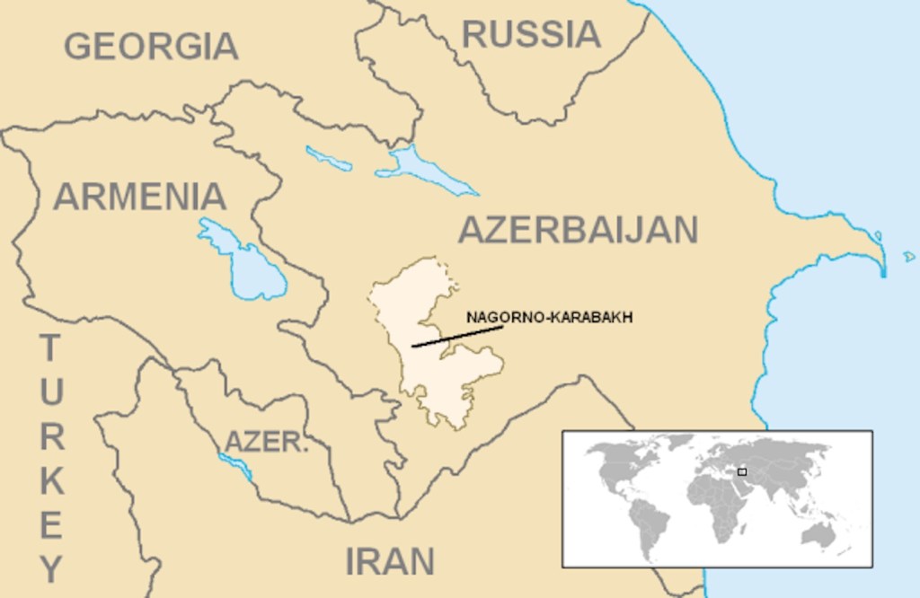Nagorno-Karabakh enclave in Azerbaijan and Armenia dispute; Caucasus