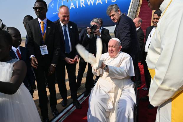 Pope Francis releasing a white dove at the Juba International Airport in Juba South Sudan