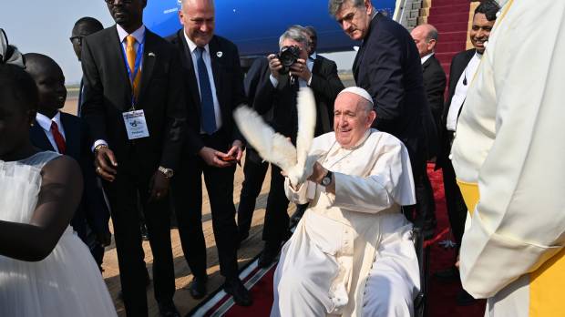 Pope Francis releasing a white dove at the Juba International Airport in Juba South Sudan