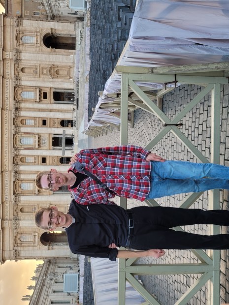 Deacon Zane Langenbrunner, who will sign the Exsultet at St. Peter's Basilica during the 2023 Easter Vigil, with his brother at St. Peter's Square