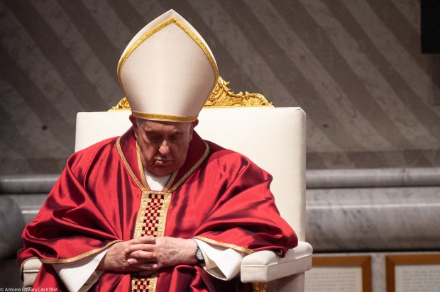 Pope Francis presides over the Passion of the Lord mass on Good Friday in St. Peter's basilica at The Vatican