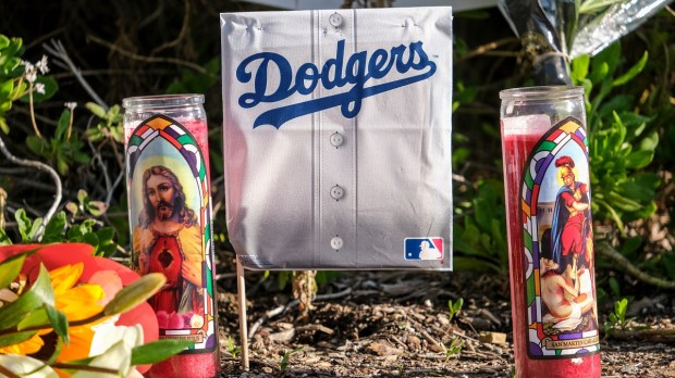 Dodgers Jersey with prayer candles