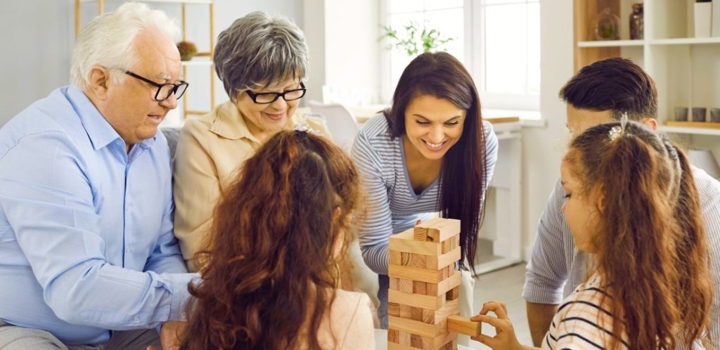 Family playing game together.