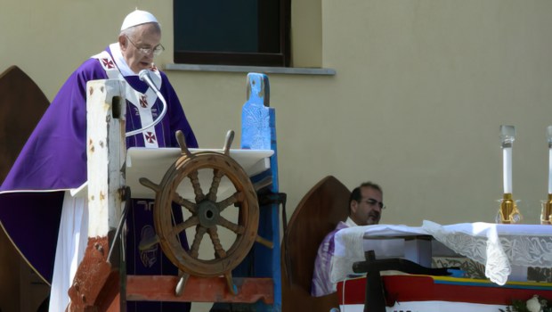 Pope Francis celebrating Mass at Lampedusa