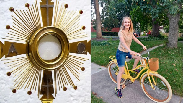 Monstrance and girl on bicycle