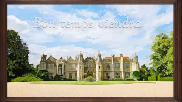"Painting" of Hengrave Hall in England in picture frame