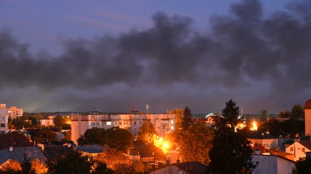 Fires burn in Lviv Ukraine after drone attack