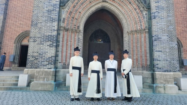 Prayer Priests outside Myeongdong Cathedral