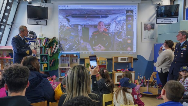 Astronaut Col. Villadei conversation with little patients of Bambino Gesu