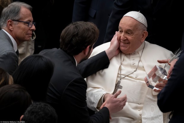 Pope Francis blesses faithful at the end of his weekly general audience