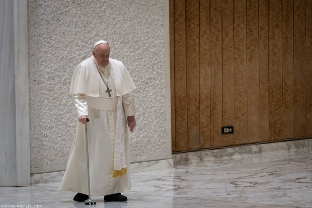 Pope Francis during his weekly general audience in Paul VI Hall at the Vatican on February 07 2024