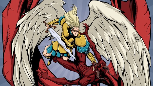 St. Michael fights the devil cartoon