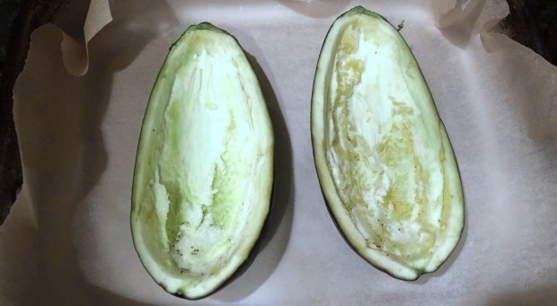Hollowed-out eggplant