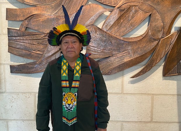 Davi Kopenawa, an indigenous leader of the Amazonian Yanomami people who met with Pope Francis on April 10, 2024