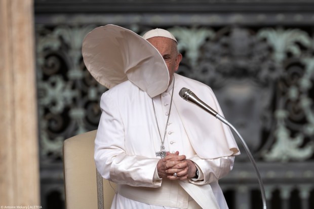 Pope Francis during his weekly general audience in St. Peter's square at the Vatican on April 10, 2024