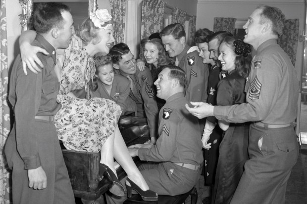 Betty Hutton entertaining US soldiers in 1945