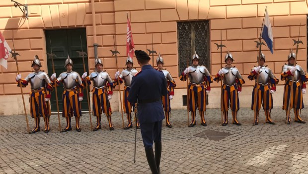 The vice-commander of the Swiss Guard trains the young recruits.