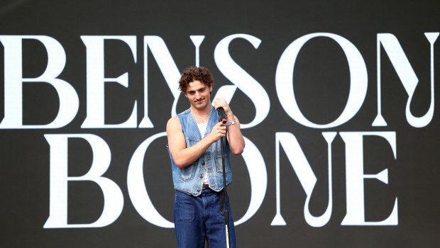 LOS ANGELES, CALIFORNIA - AUGUST 19: Benson Boone on stage during the KIIS FM's K-Pop Village At KCON LA at Gilbert Lindsey Plaza on August 19, 2023 in Los Angeles, California