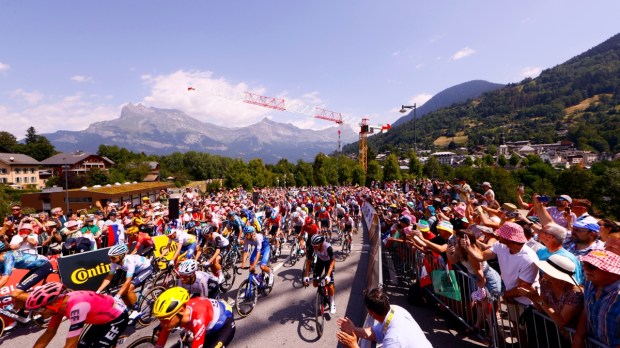 Tour de France 2023 cycling race. Start of the Saint Gervais Mont-Blanc stage.