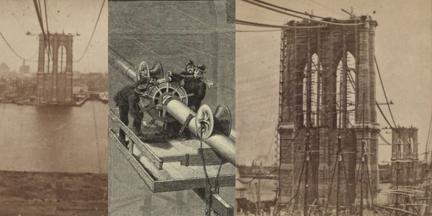 The Brooklyn Bridge under construction
