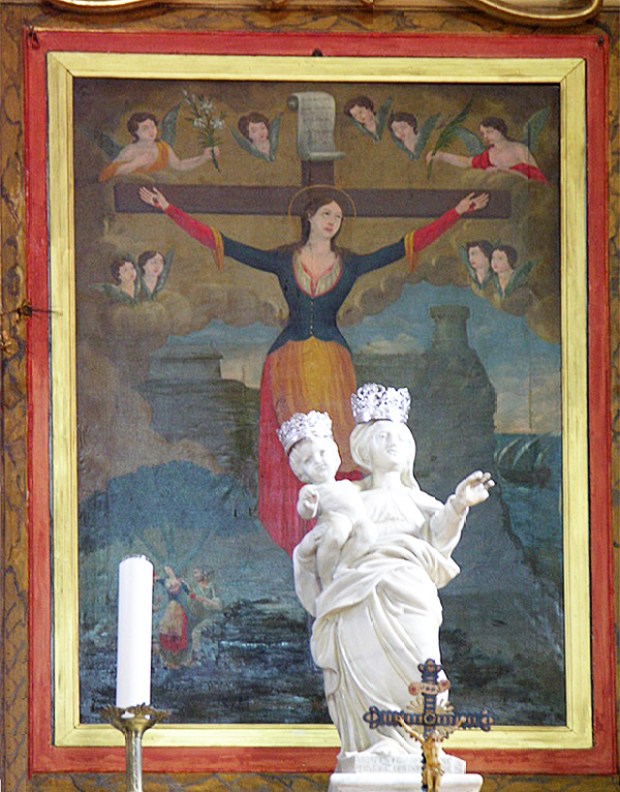 Painting of St. Julie above the main altar at Saint Ghulia Church, Corsica