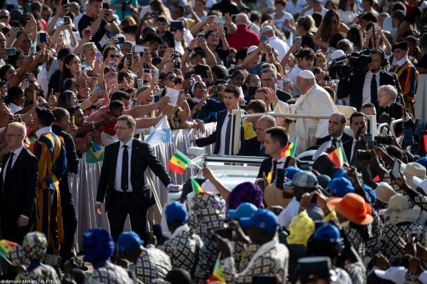 Pope Francis during his weekly general audience in St. Peter's square at the Vatican on August 28, 2024.